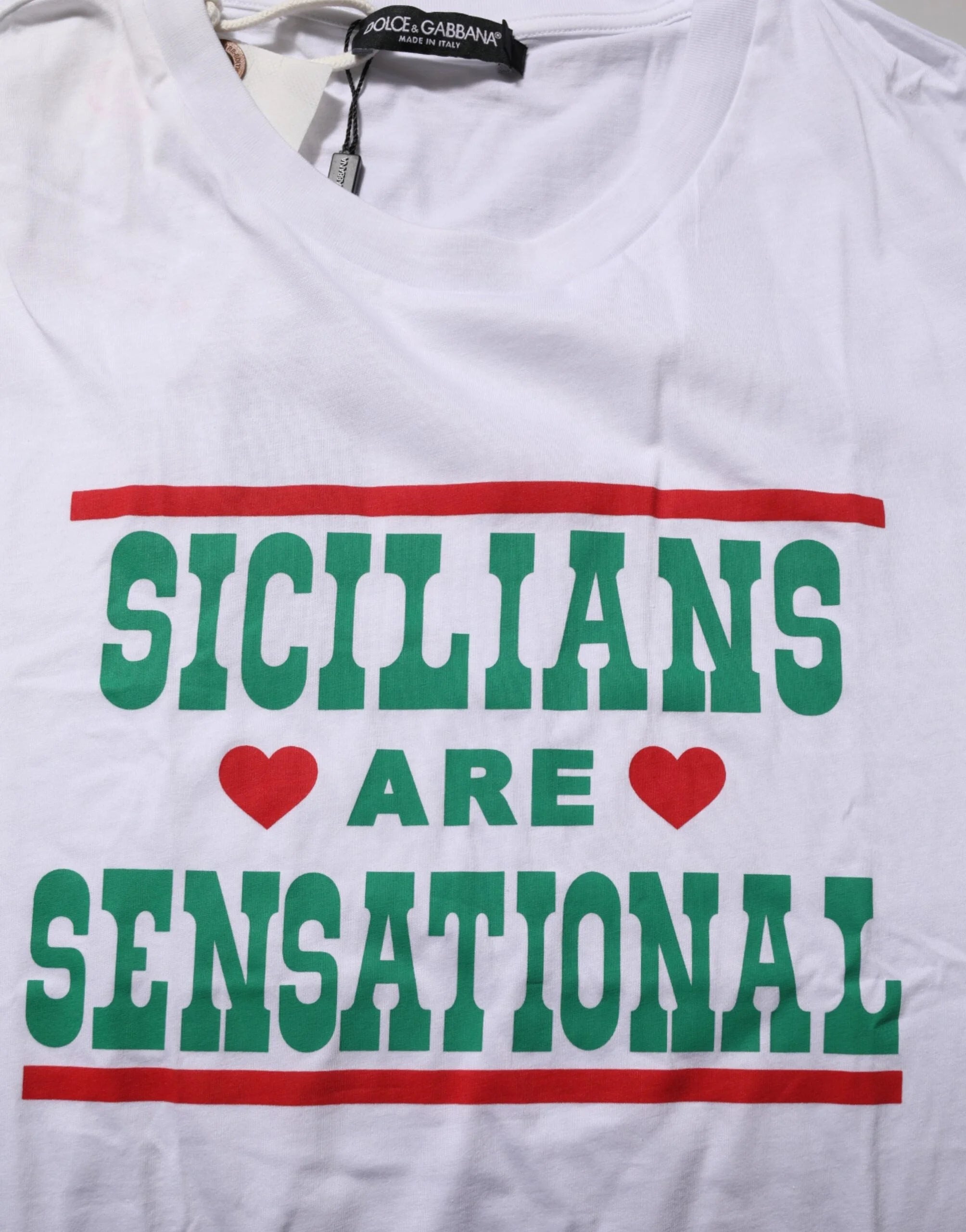 Dolce & Gabbana White Graphic Print Cotton Crew Neck T-shirt - IT54 | XL - T-Shirts