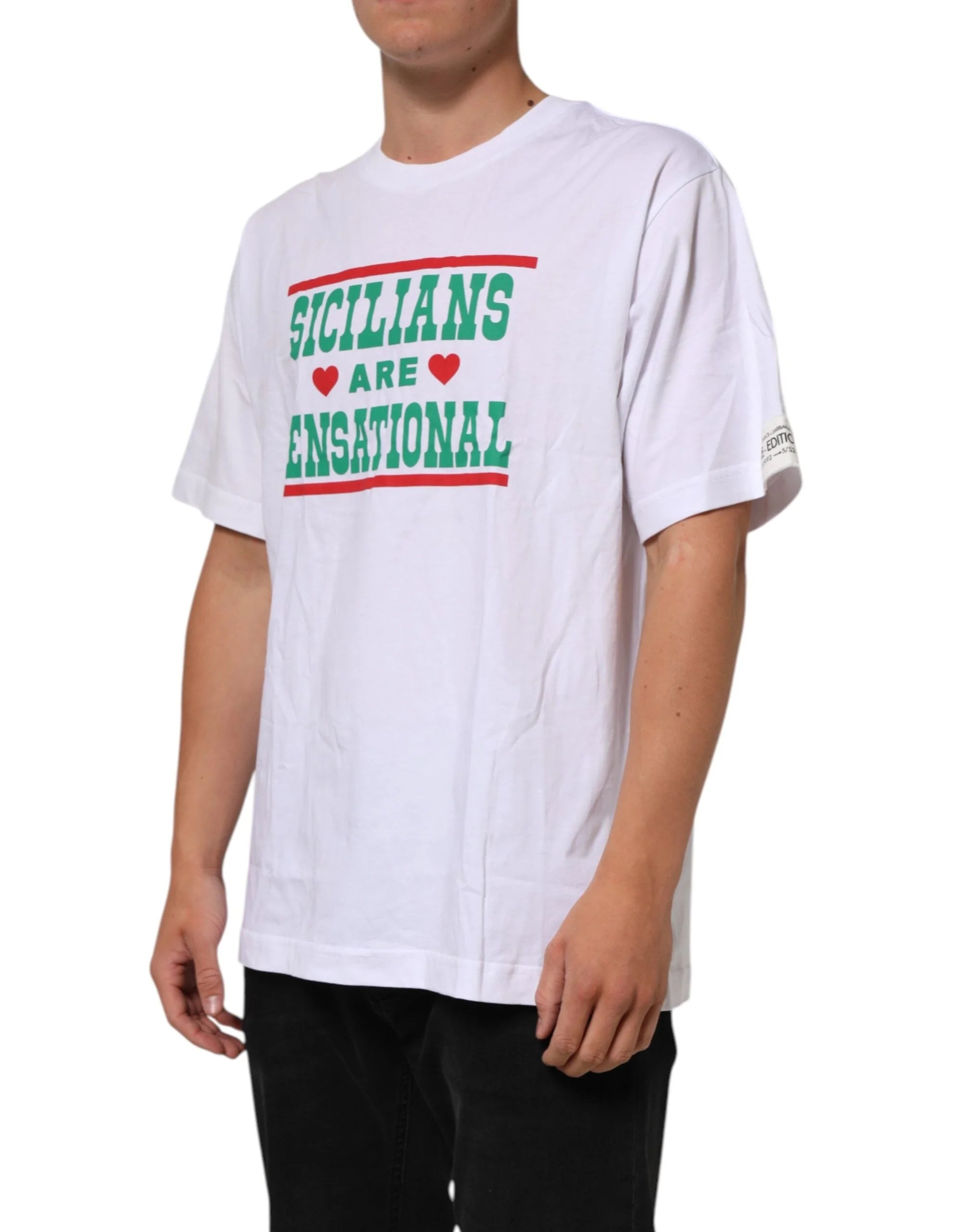 Dolce & Gabbana White Graphic Print Cotton Crew Neck T-shirt - IT54 | XL - T-Shirts