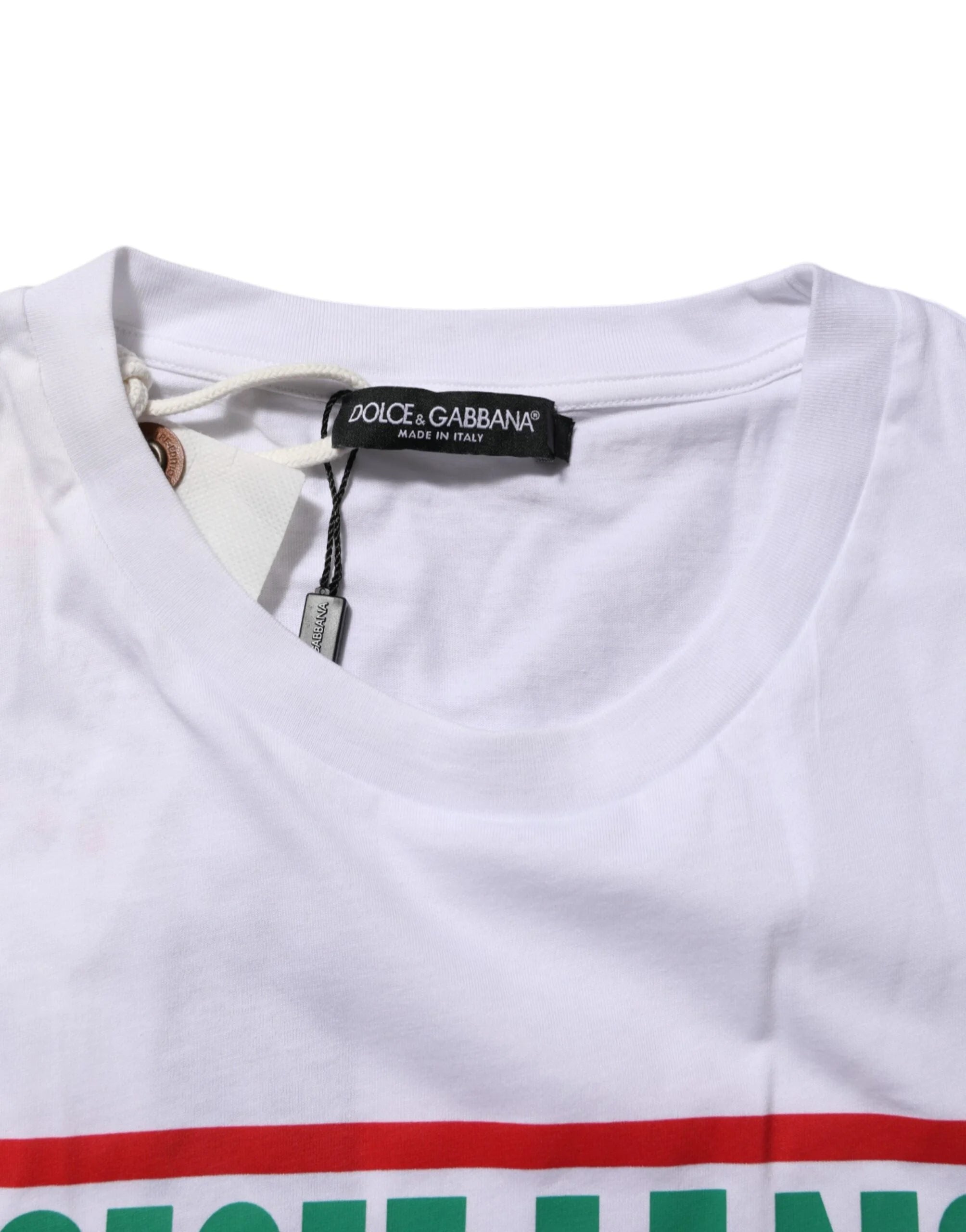 Dolce & Gabbana White Graphic Print Cotton Crew Neck T-shirt - IT54 | XL