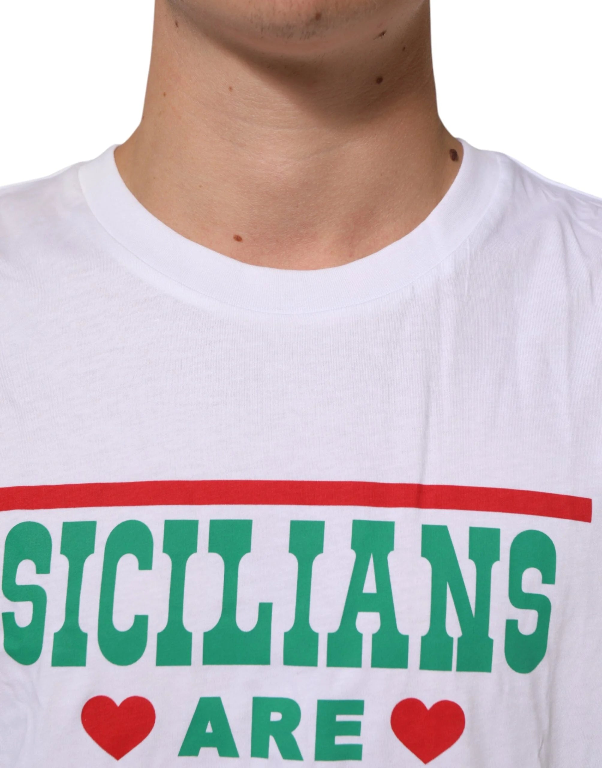 Dolce & Gabbana White Graphic Print Cotton Crew Neck T-shirt - IT54 | XL