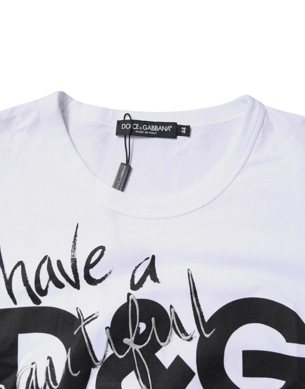 Dolce & Gabbana White Graphic Print Cotton Crew Neck T-shirt - T-Shirts