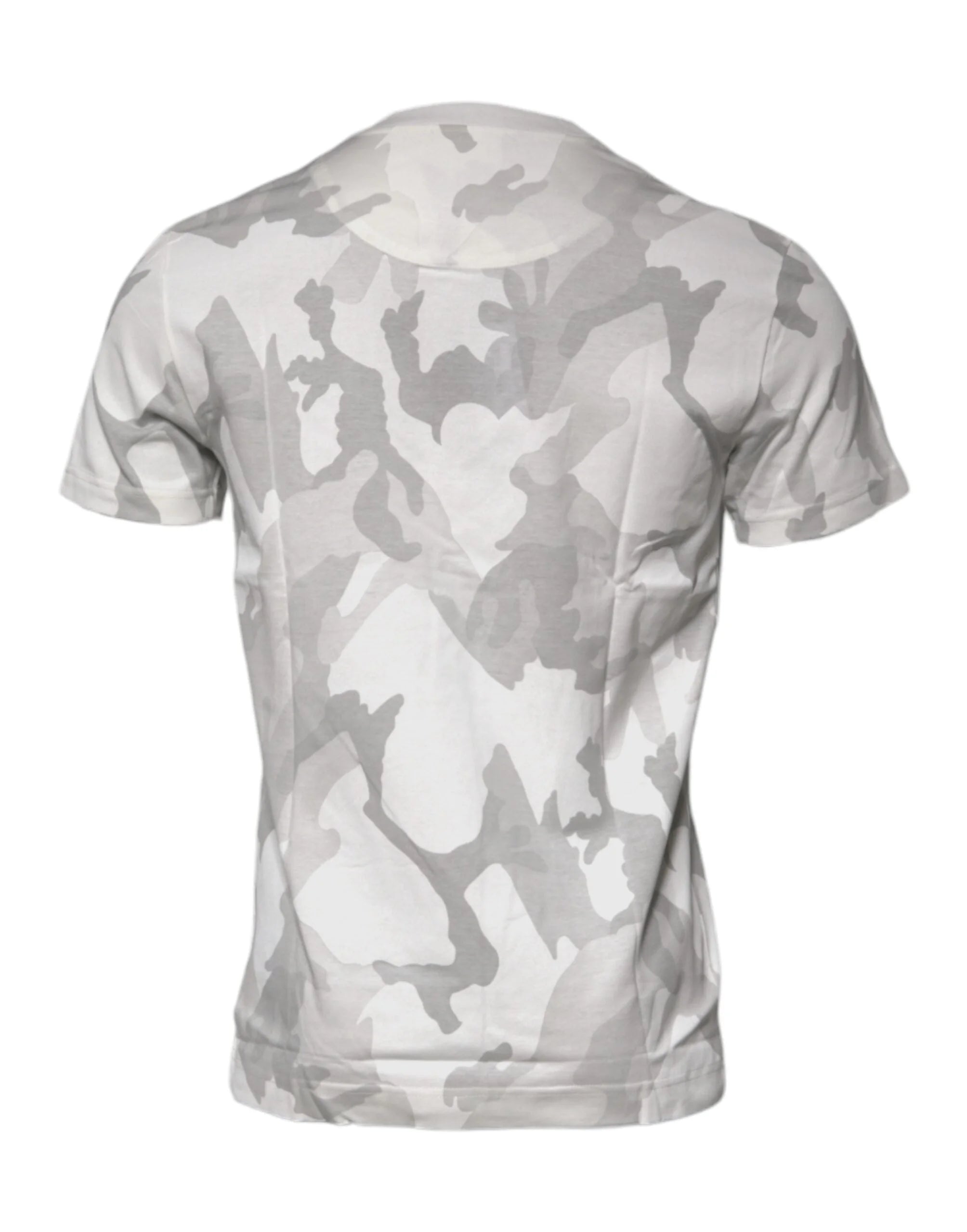 Dolce & Gabbana White Gray Camouflage Cotton Crew Neck T-shirt - T-Shirts