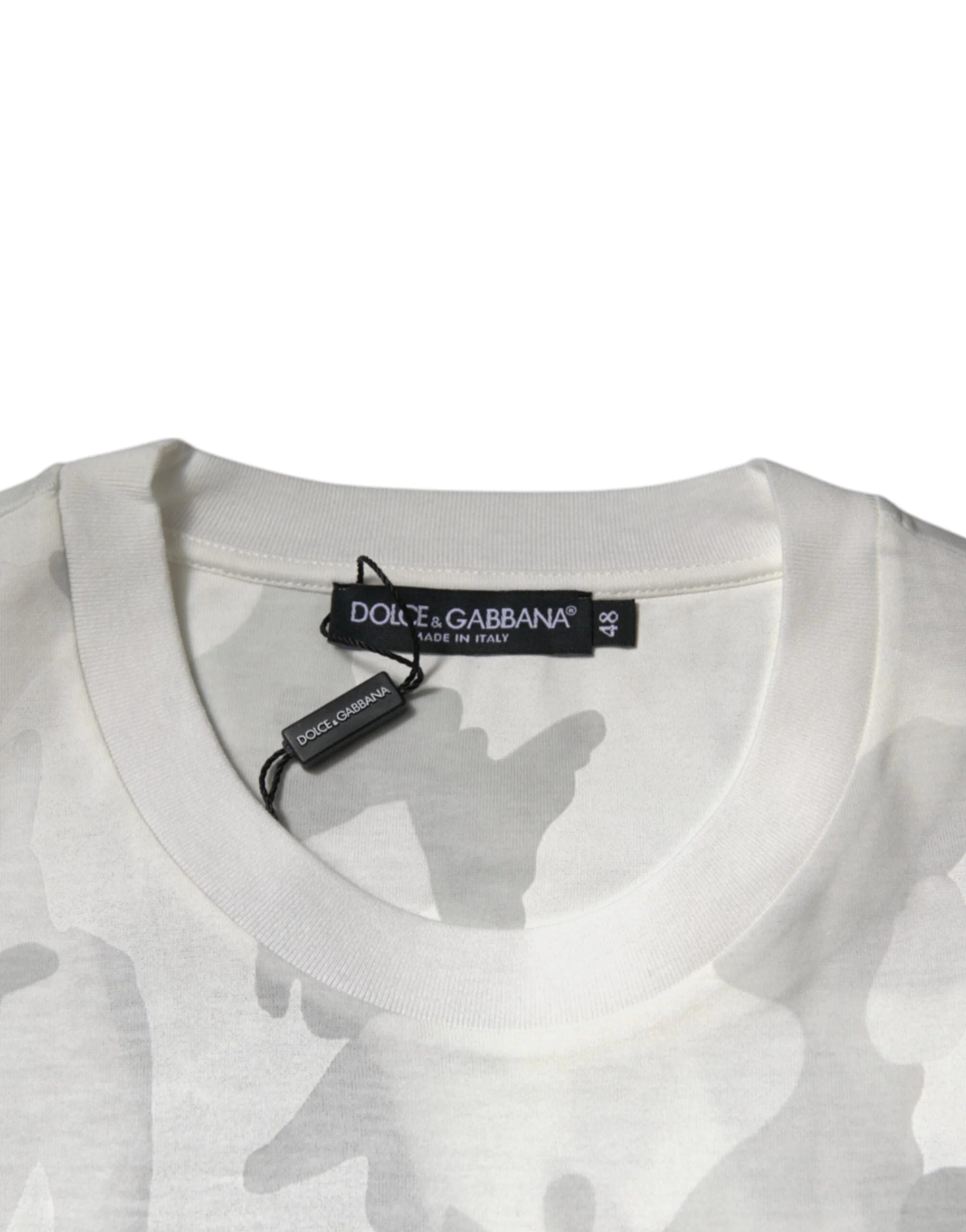 Dolce & Gabbana White Gray Camouflage Cotton Crew Neck T-shirt - T-Shirts