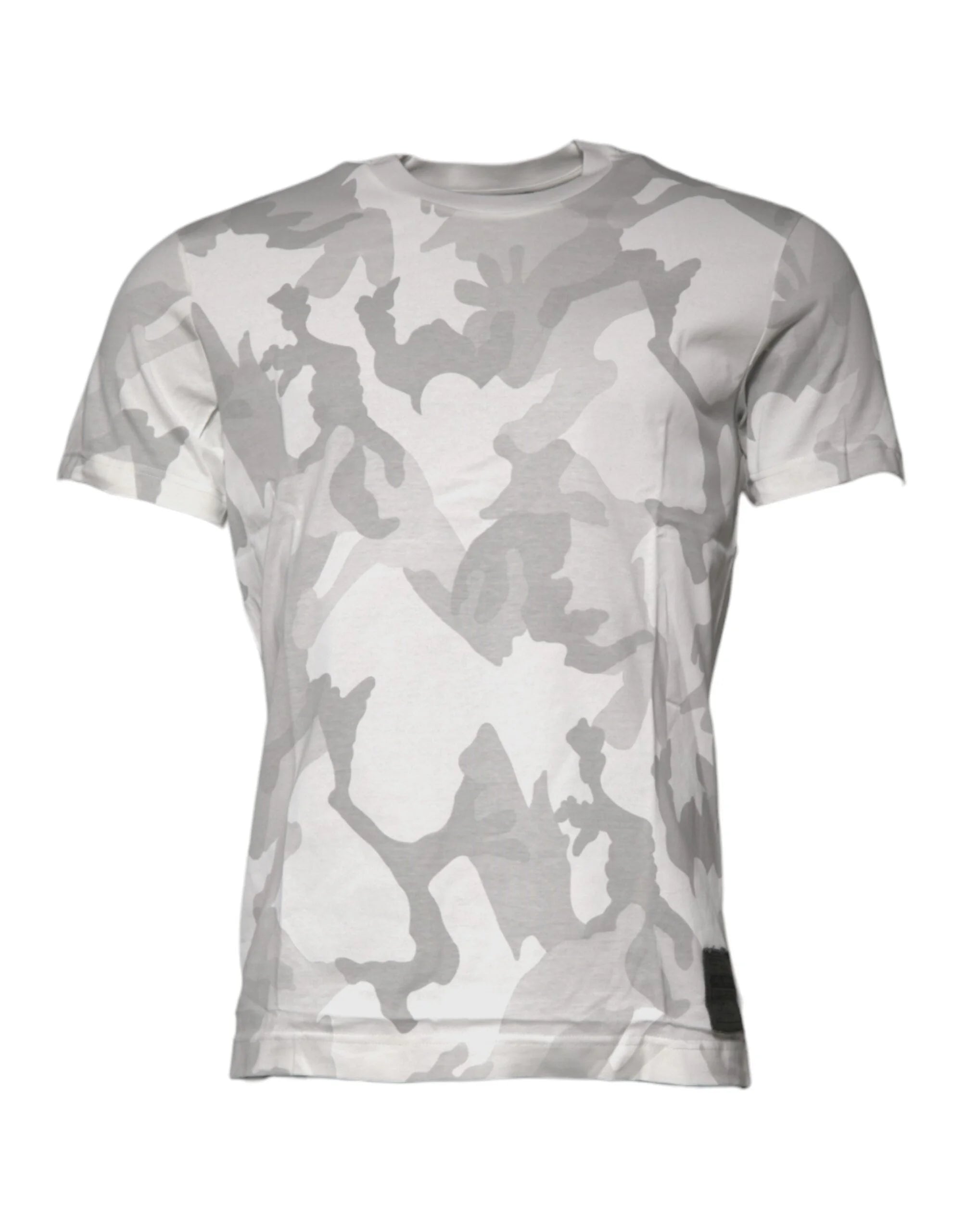 Dolce & Gabbana White Gray Camouflage Cotton Crew Neck T-shirt - T-Shirts