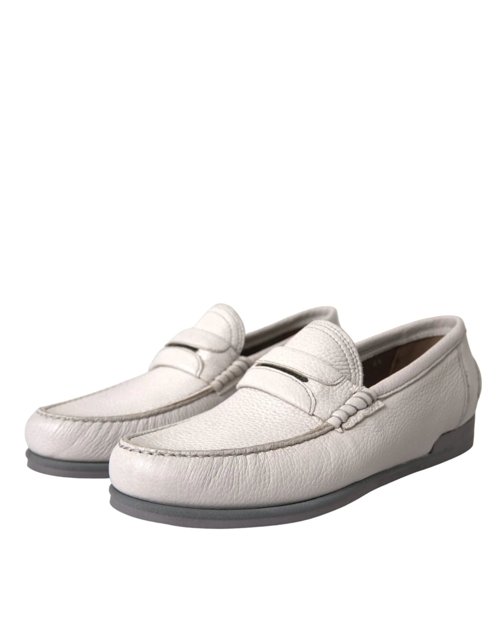 Dolce & Gabbana White Gray Leather Slip Mocassin Shoes Loafer - Flats