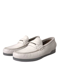 Dolce & Gabbana White Gray Leather Slip Mocassin Shoes Loafer - Flats