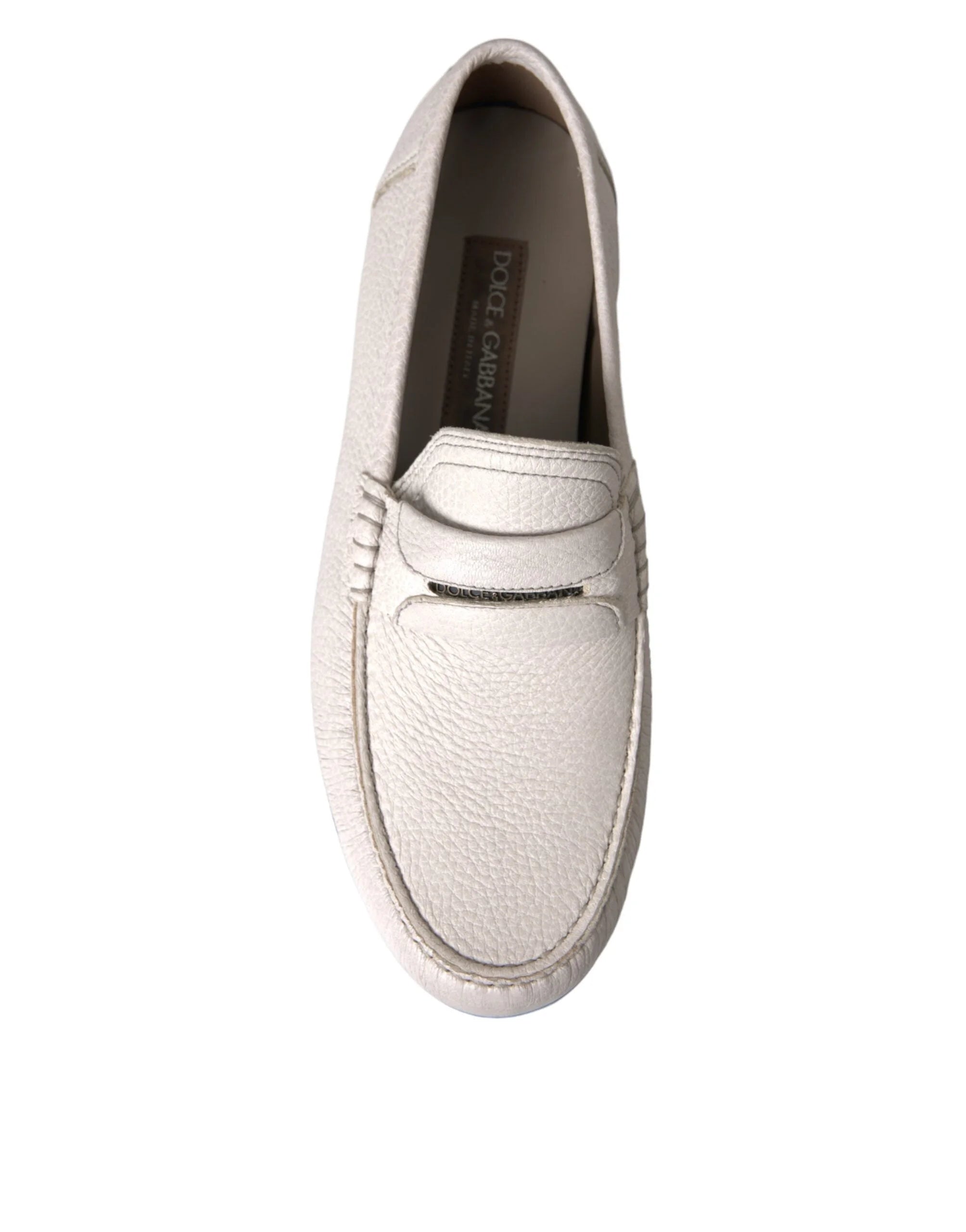 Dolce & Gabbana White Gray Leather Slip Mocassin Shoes Loafer - Flats