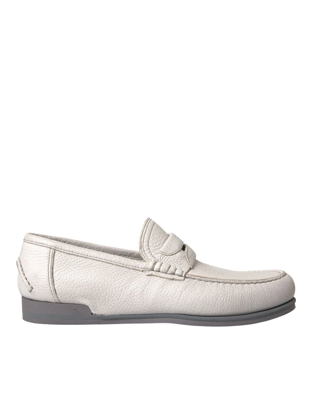 Dolce & Gabbana White Gray Leather Slip Mocassin Shoes Loafer - Flats