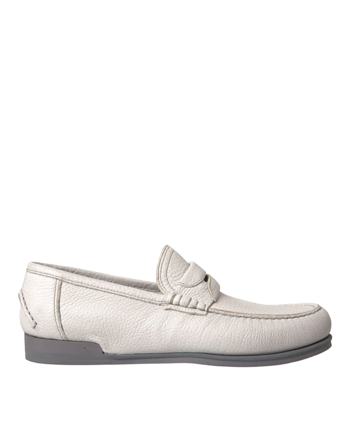 Dolce & Gabbana White Gray Leather Slip Mocassin Shoes Loafer - Flats