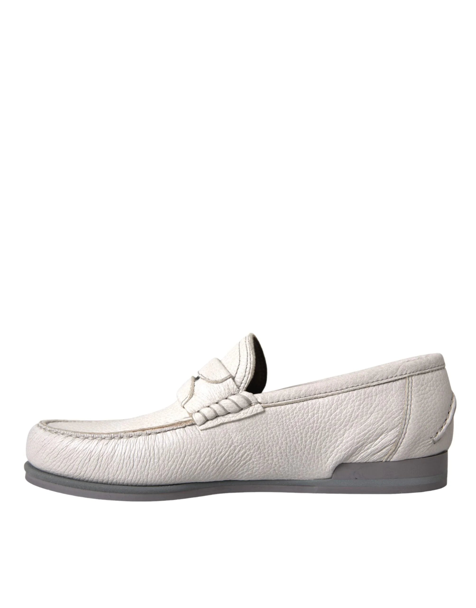 Dolce & Gabbana White Gray Leather Slip Mocassin Shoes Loafer - Flats