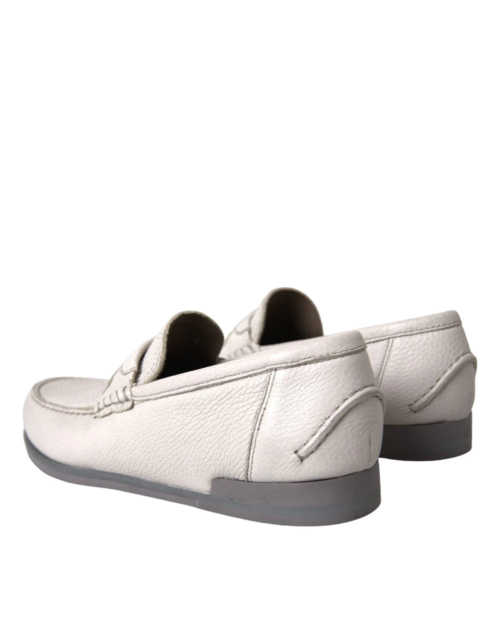 Dolce & Gabbana White Gray Leather Slip Mocassin Shoes Loafer - Flats