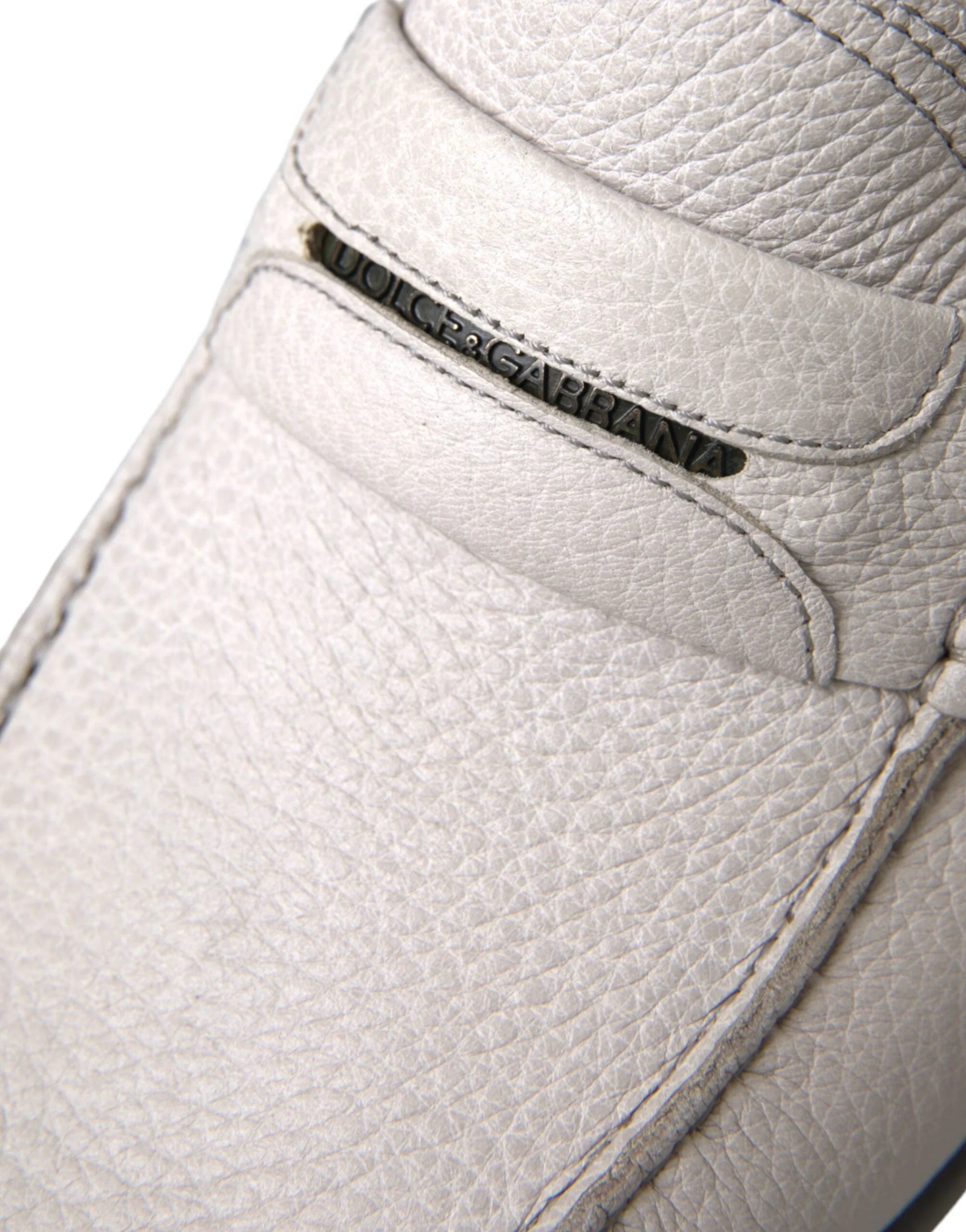 Dolce & Gabbana White Gray Leather Slip Mocassin Shoes Loafer - Flats