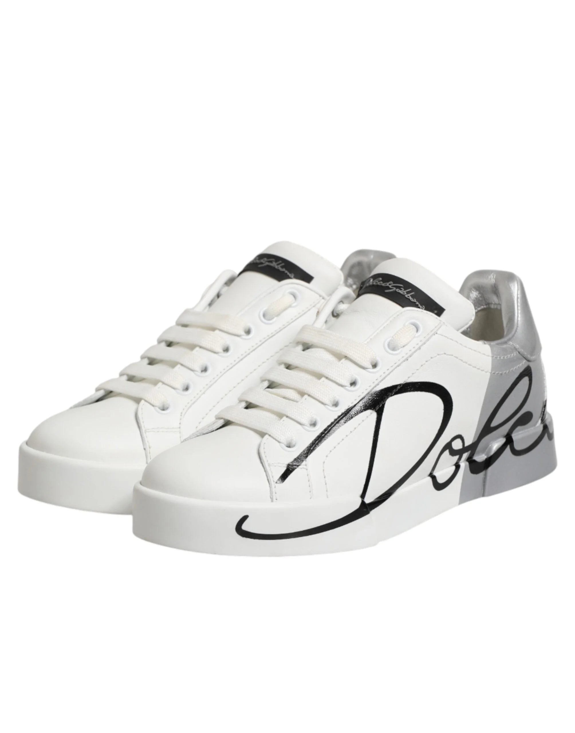 Dolce & Gabbana White Gray Low Top Leather Sneaker Shoes - EU35.5/US5