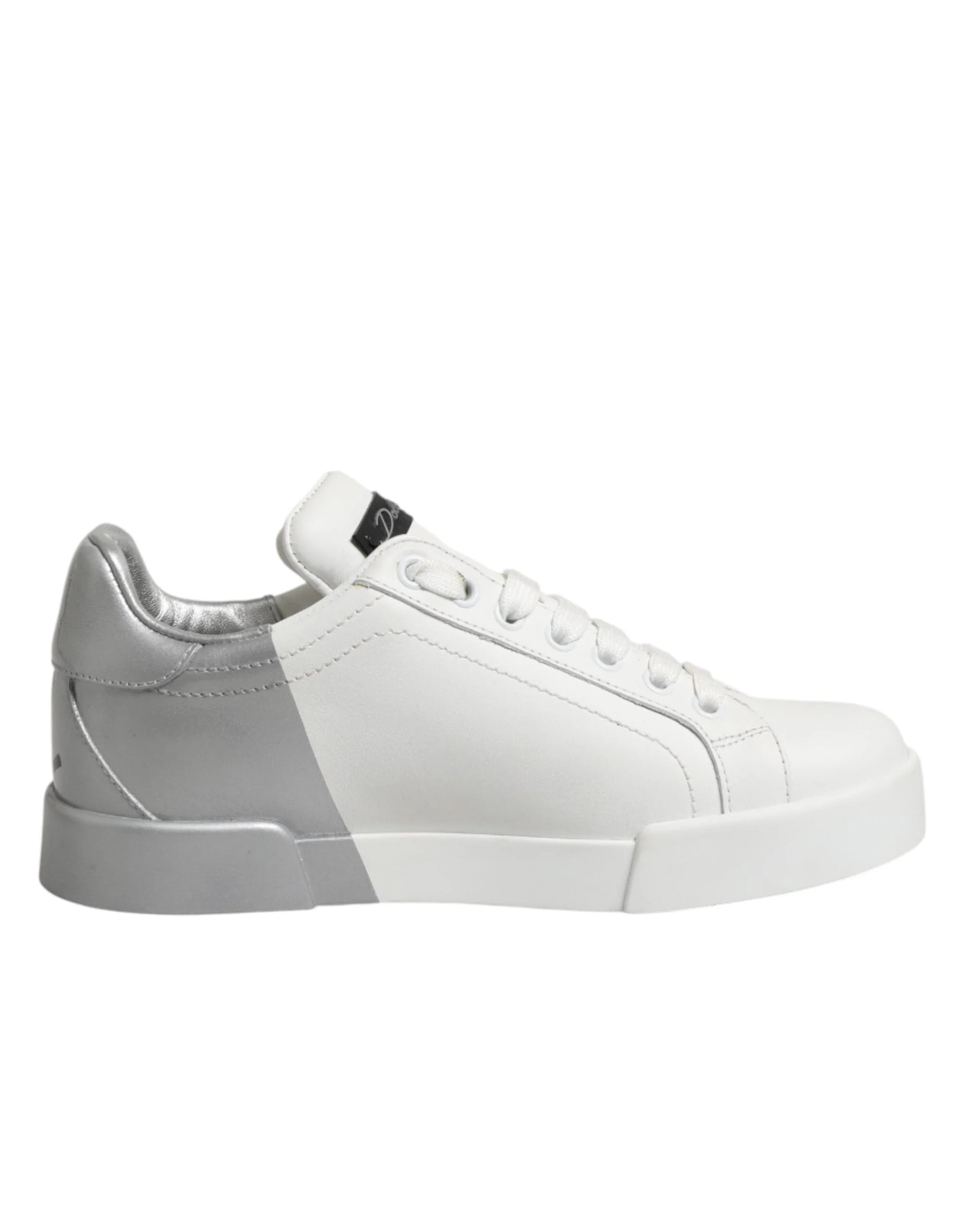 Dolce & Gabbana White Gray Low Top Leather Sneaker Shoes - EU35.5/US5
