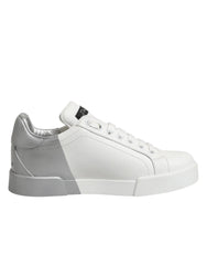 Dolce & Gabbana White Gray Low Top Leather Sneaker Shoes - EU35.5/US5
