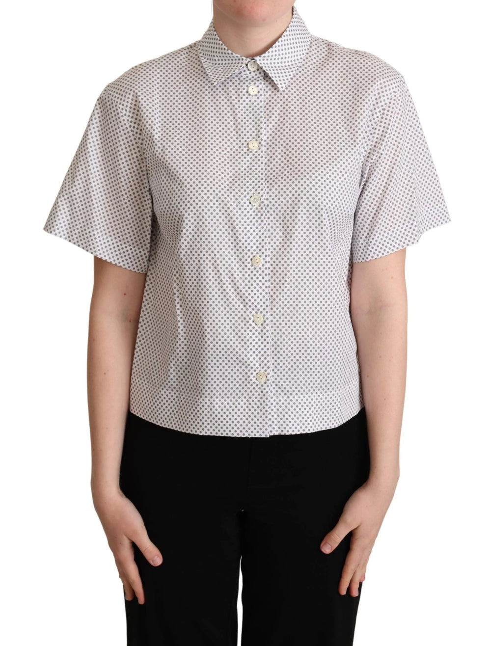 Dolce & Gabbana White Gray Polka Dots Collared Button Shirt - Shirts