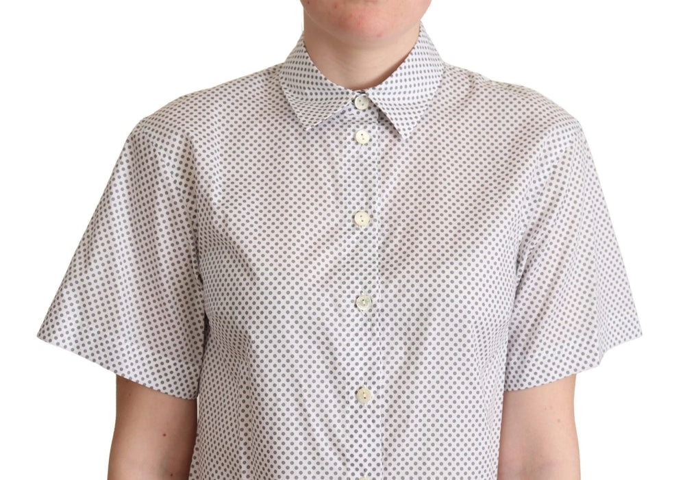 Dolce & Gabbana White Gray Polka Dots Collared Button Shirt - Shirts