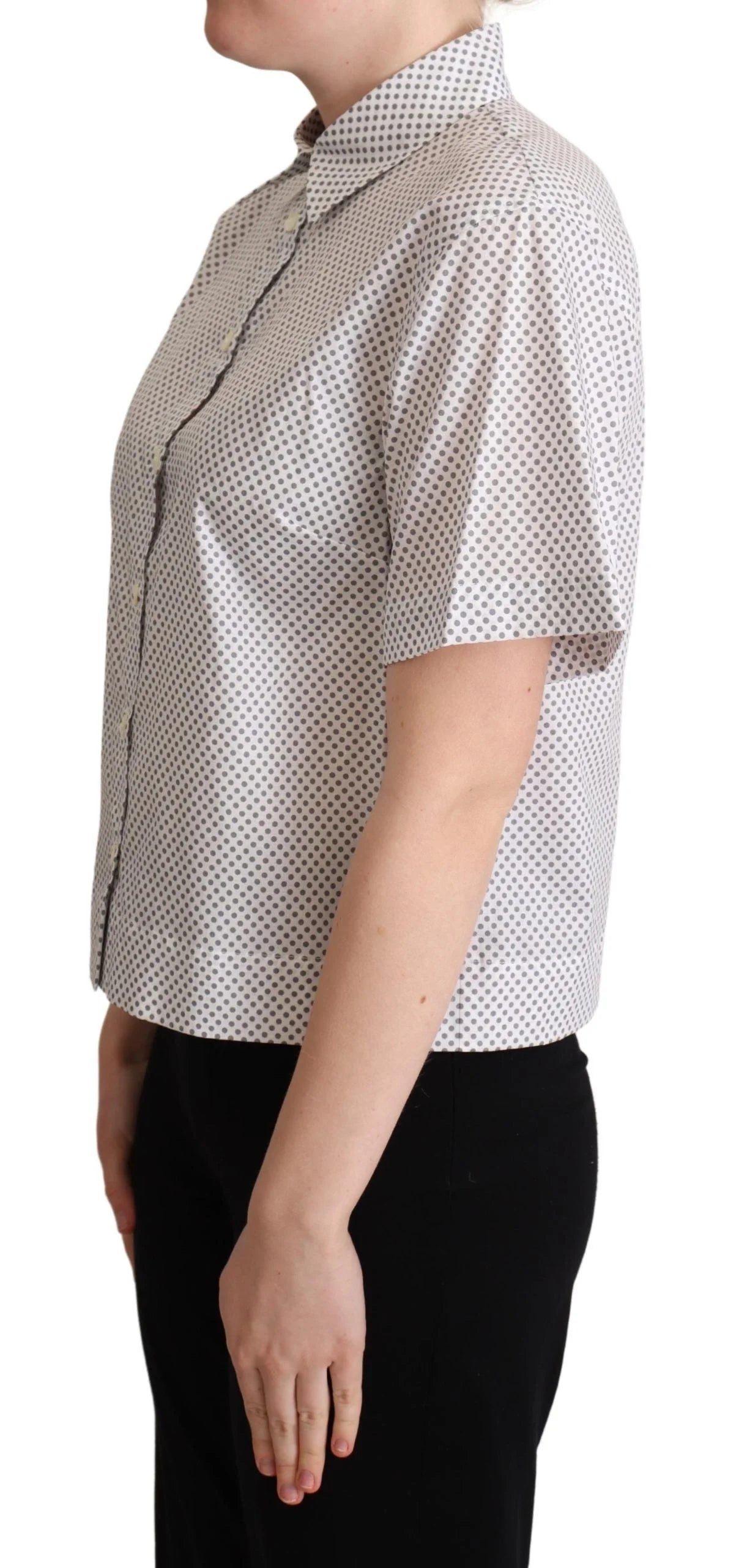 Dolce & Gabbana White Gray Polka Dots Collared Button Shirt - Shirts