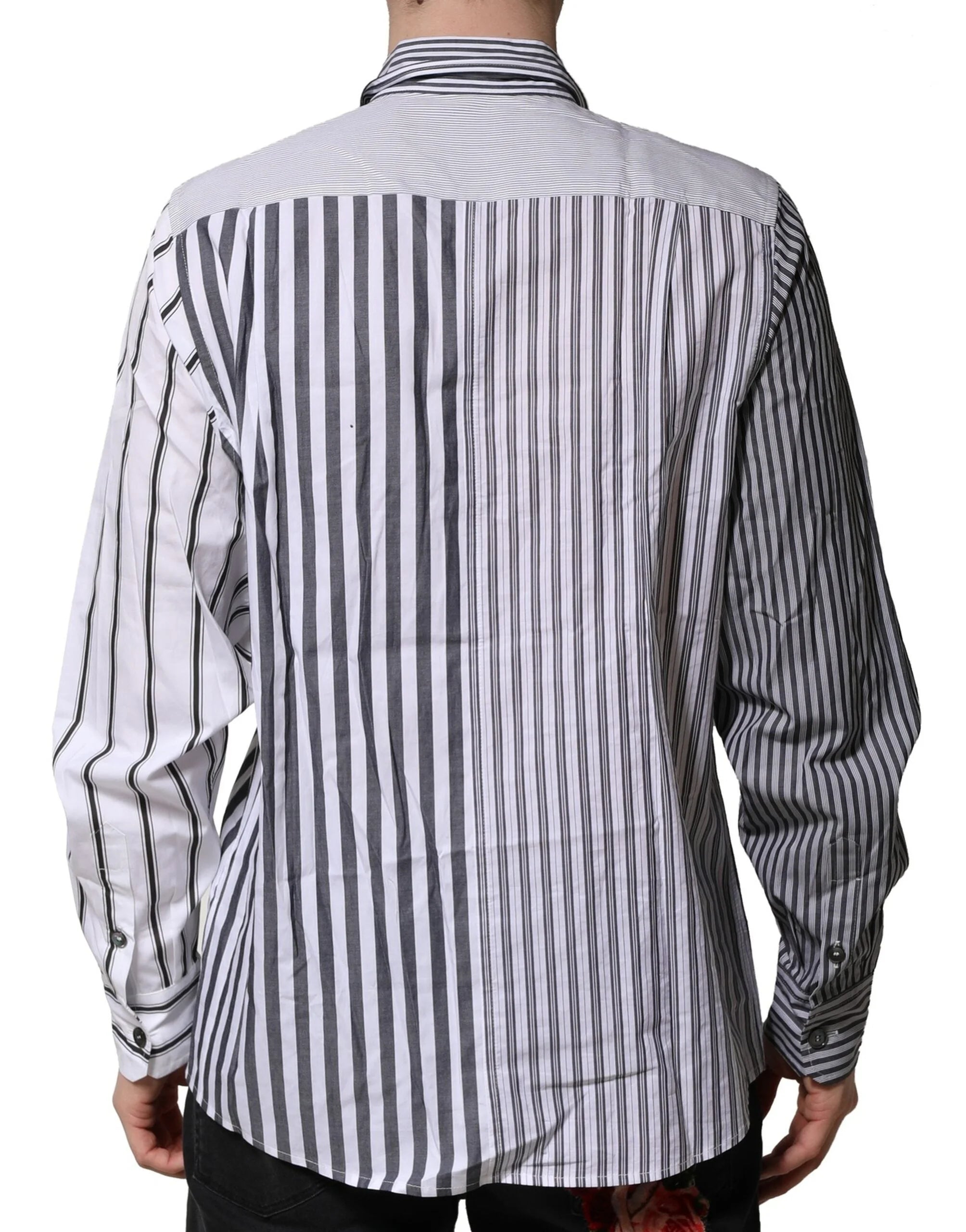 Dolce & Gabbana White Gray Striped Cotton Men Casual Shirt - IT40 | M - Shirts