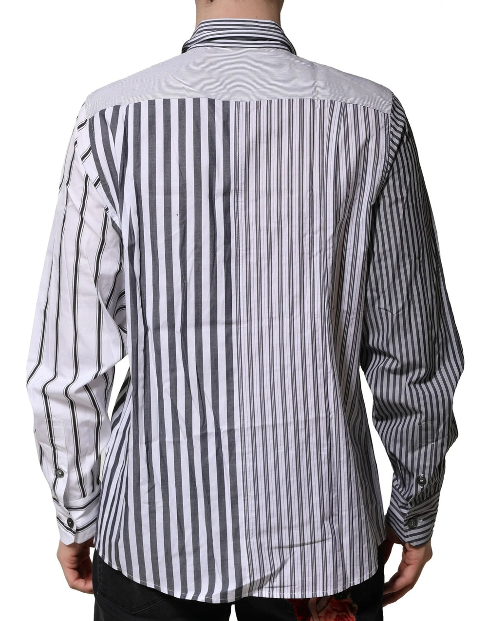 Dolce & Gabbana White Gray Striped Cotton Men Casual Shirt - IT40 | M - Shirts