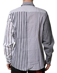 Dolce & Gabbana White Gray Striped Cotton Men Casual Shirt - IT40 | M - Shirts