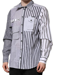 Dolce & Gabbana White Gray Striped Cotton Men Casual Shirt - IT40 | M - Shirts