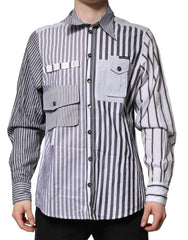 Dolce & Gabbana White Gray Striped Cotton Men Casual Shirt - IT40 | M - Shirts