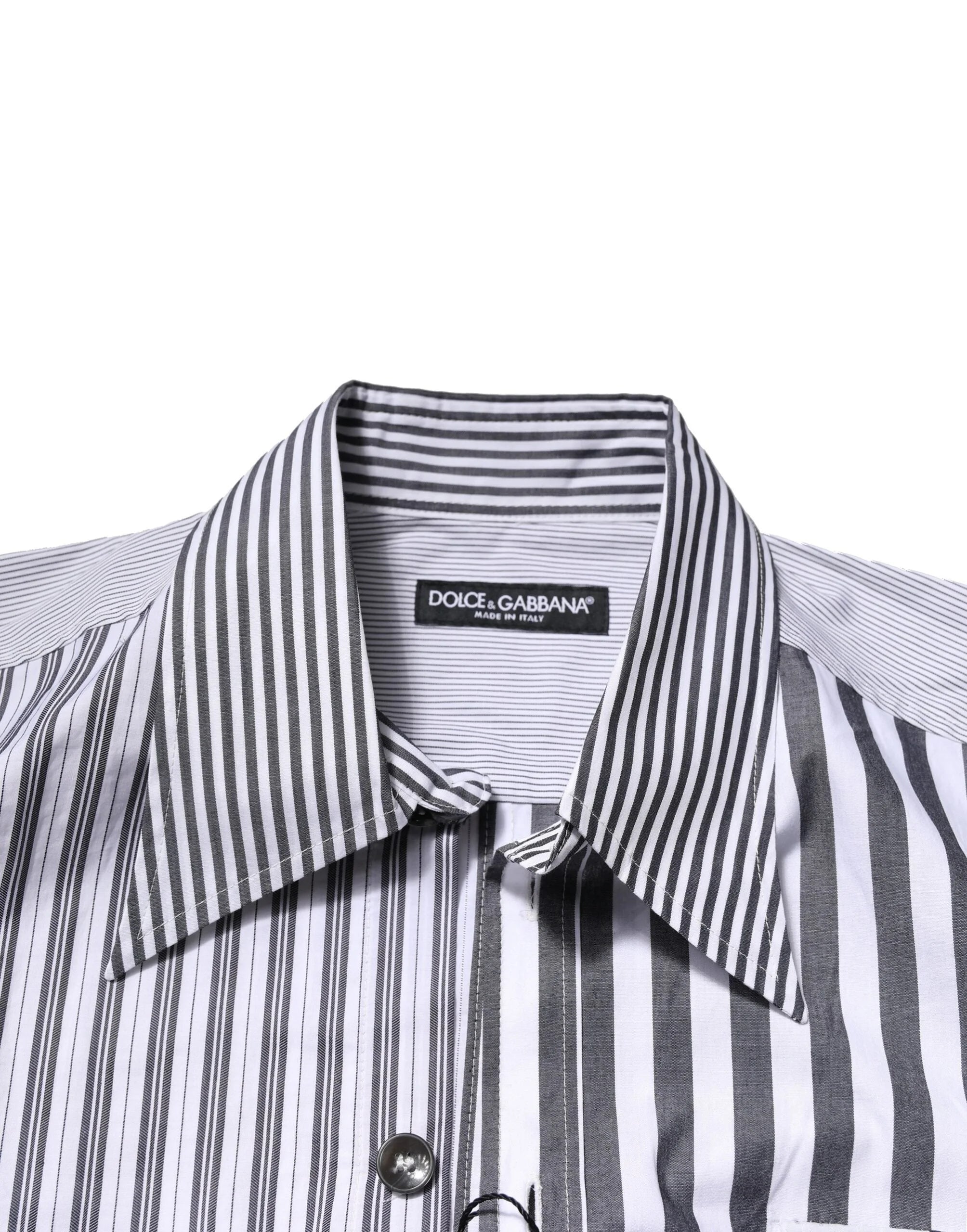 Dolce & Gabbana White Gray Striped Cotton Men Casual Shirt - IT40 | M - Shirts