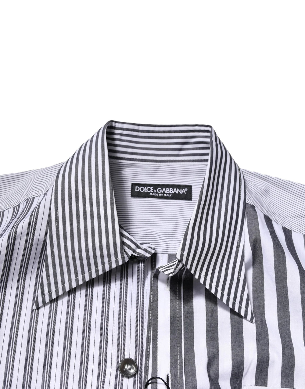 Dolce & Gabbana White Gray Striped Cotton Men Casual Shirt - IT40 | M - Shirts