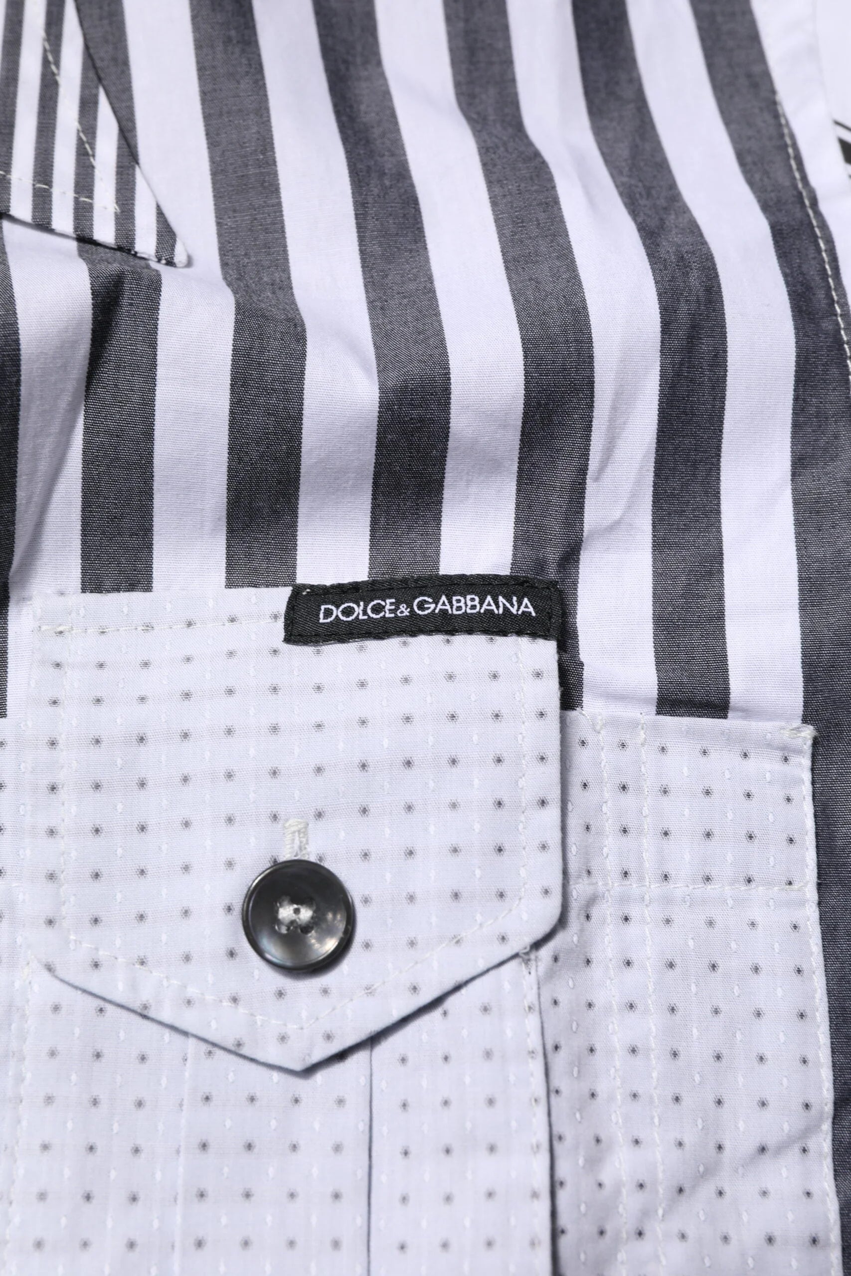 Dolce & Gabbana White Gray Striped Cotton Men Casual Shirt - IT40 | M - Shirts