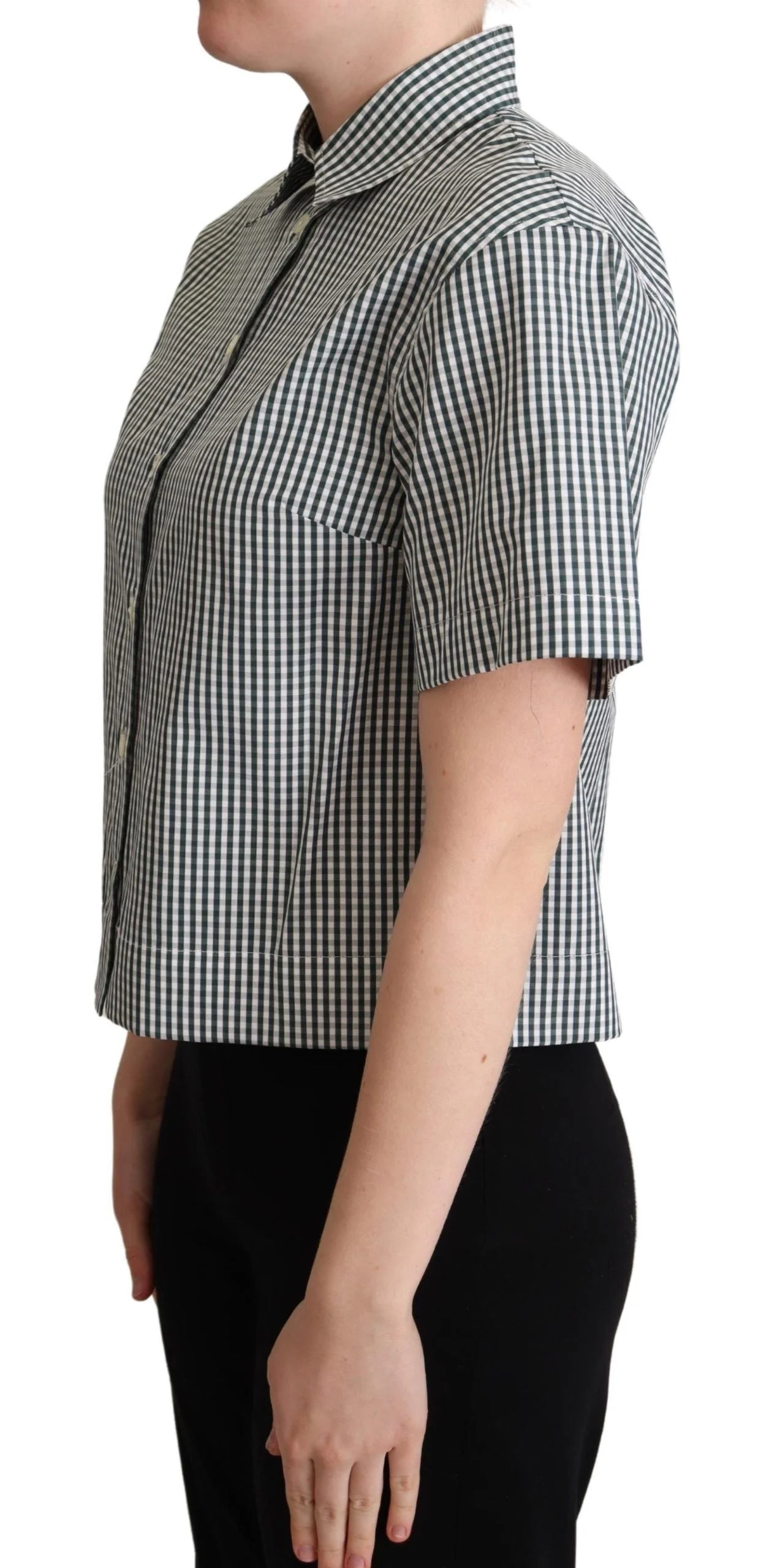 Dolce & Gabbana White Green Cotton Check Shirt Blouse Top - Polos