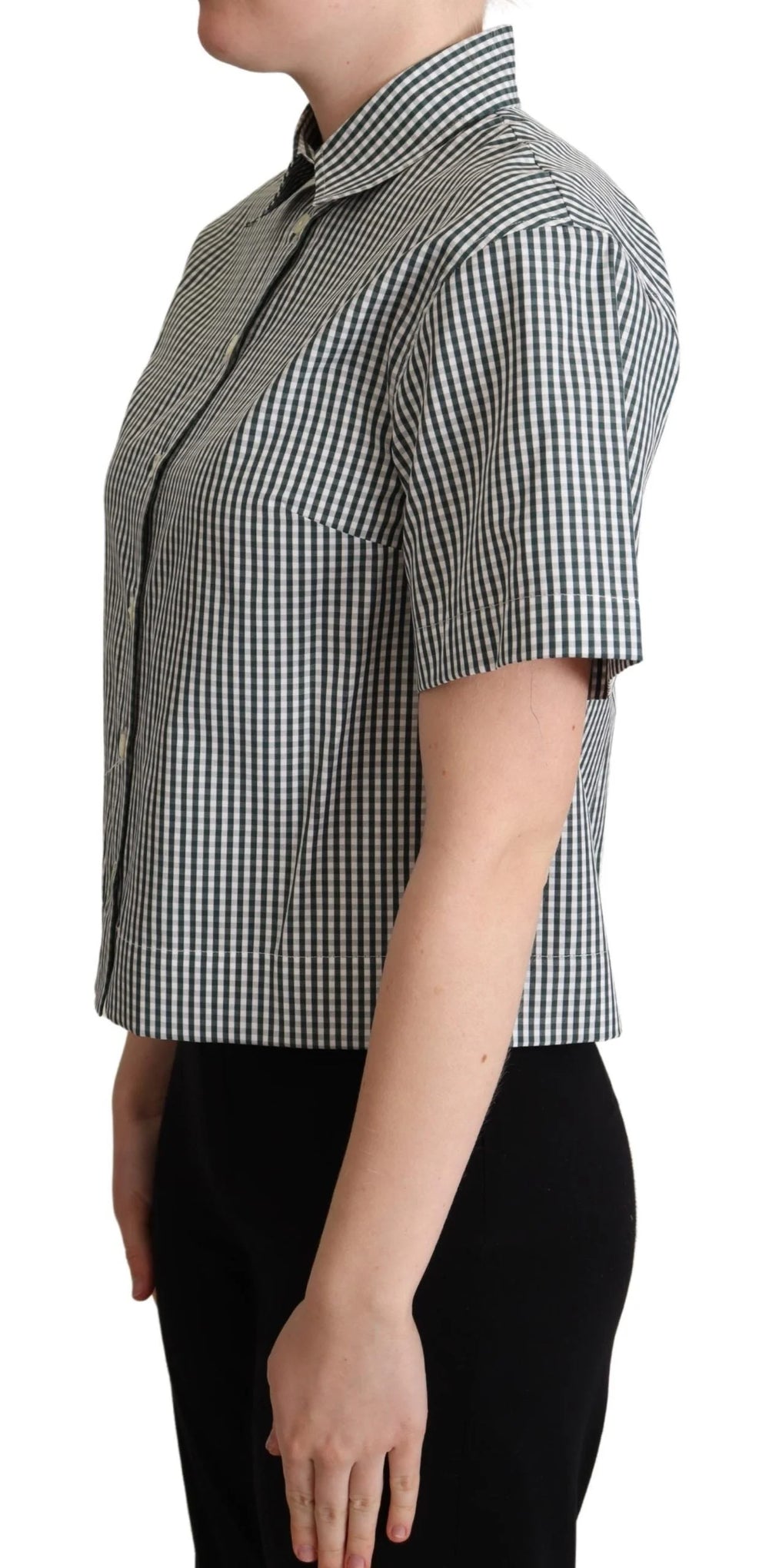 Dolce & Gabbana White Green Cotton Check Shirt Blouse Top - Polos