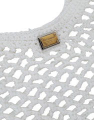 Dolce & Gabbana White Green Knitted Cotton Logo Shopping Tote Bag - Tote Bags