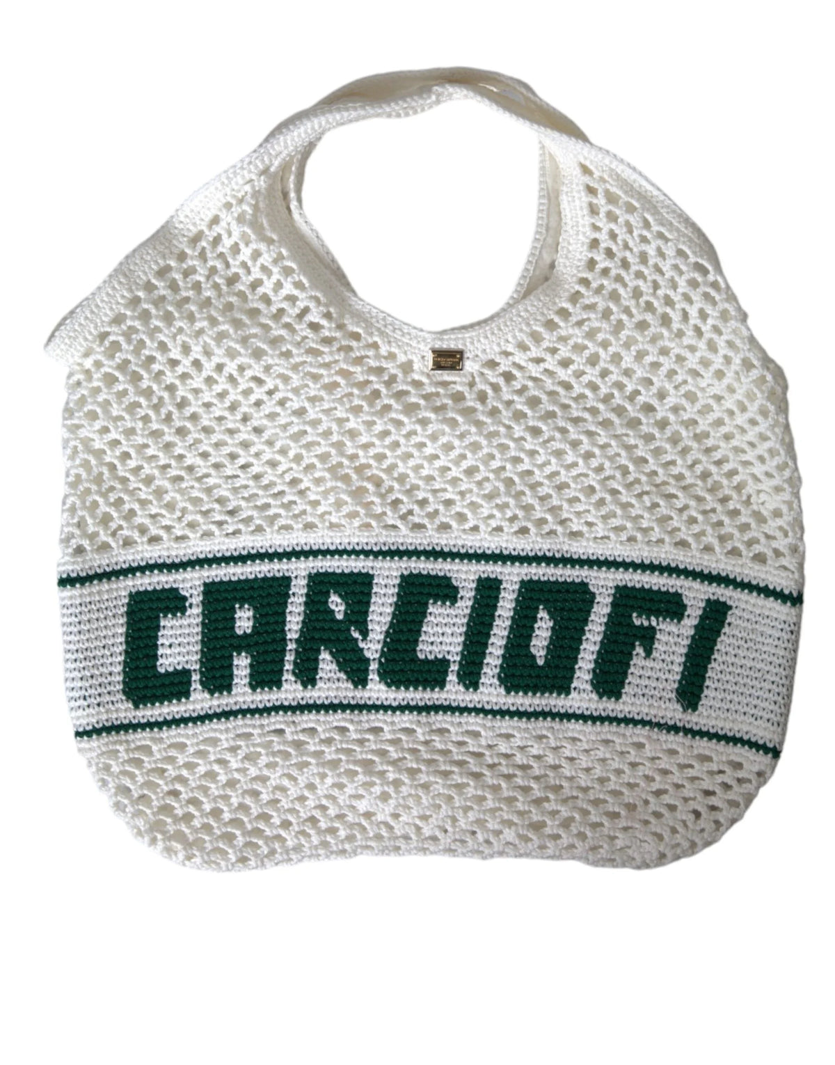 Dolce & Gabbana White Green Knitted Cotton Logo Shopping Tote Bag - Tote Bags
