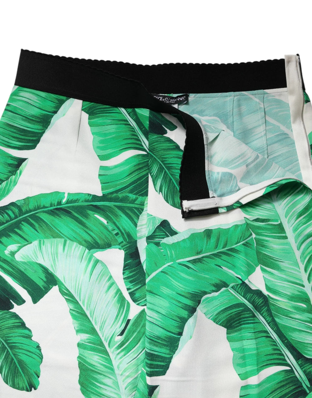 Dolce & Gabbana White Green Leaf High Waist Pants - Trousers