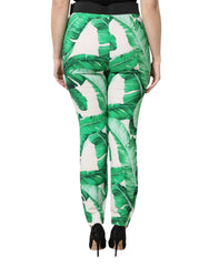 Dolce & Gabbana White Green Leaf High Waist Pants - Trousers