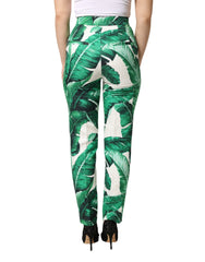 Dolce & Gabbana White Green Leaf High Waist Trousers Pants - IT36|XXS