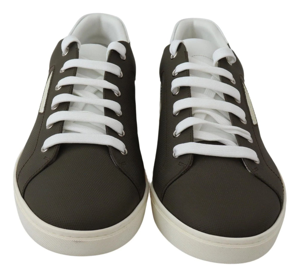 Dolce & Gabbana White Green Leather Low Top Sneakers Shoes - Sneakers