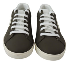 Dolce & Gabbana White Green Leather Low Top Sneakers Shoes - Sneakers