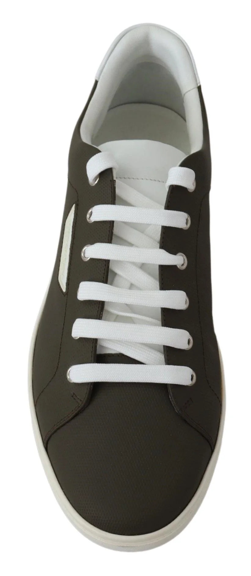 Dolce & Gabbana White Green Leather Low Top Sneakers Shoes - Sneakers