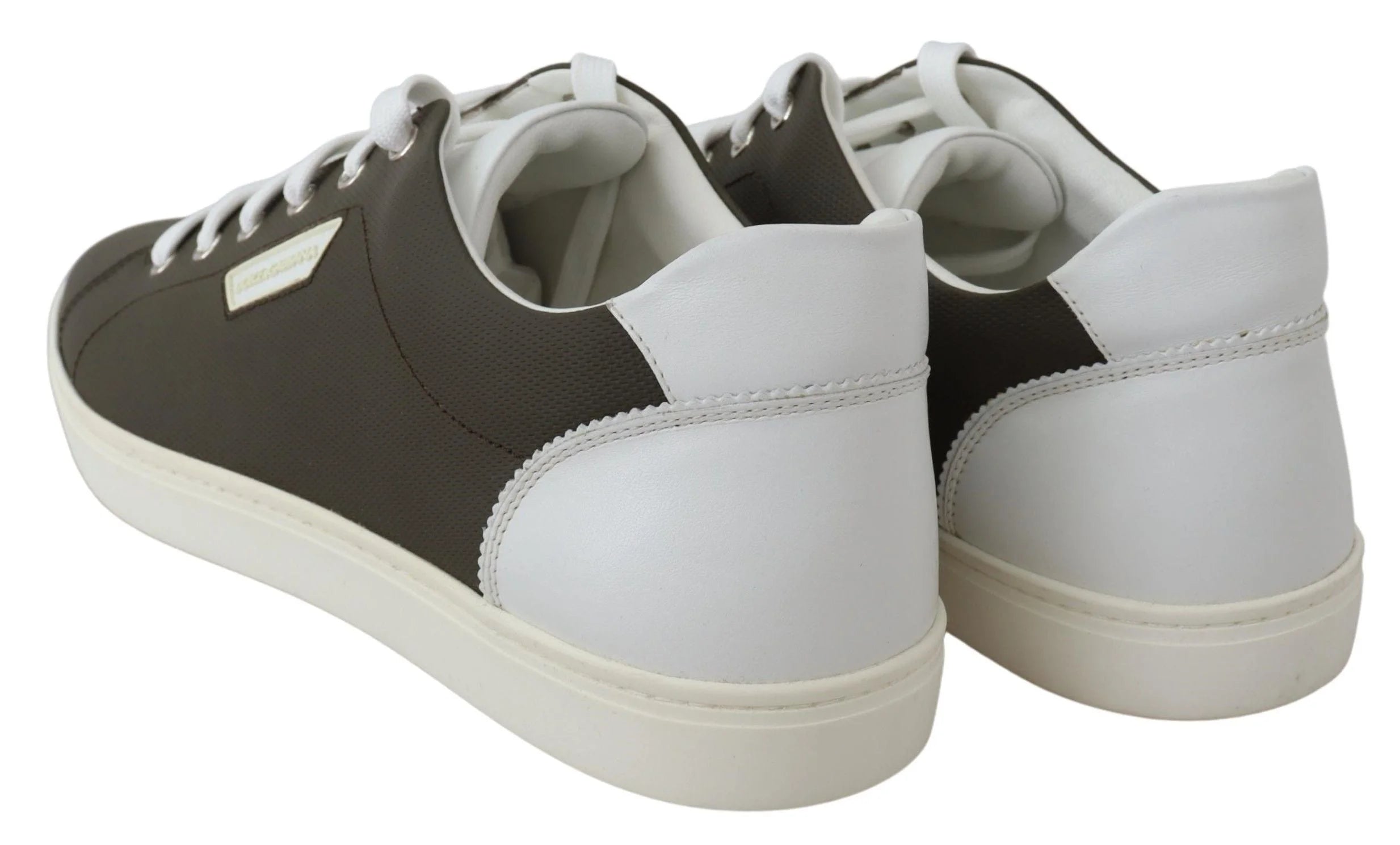 Dolce & Gabbana White Green Leather Low Top Sneakers Shoes - Sneakers