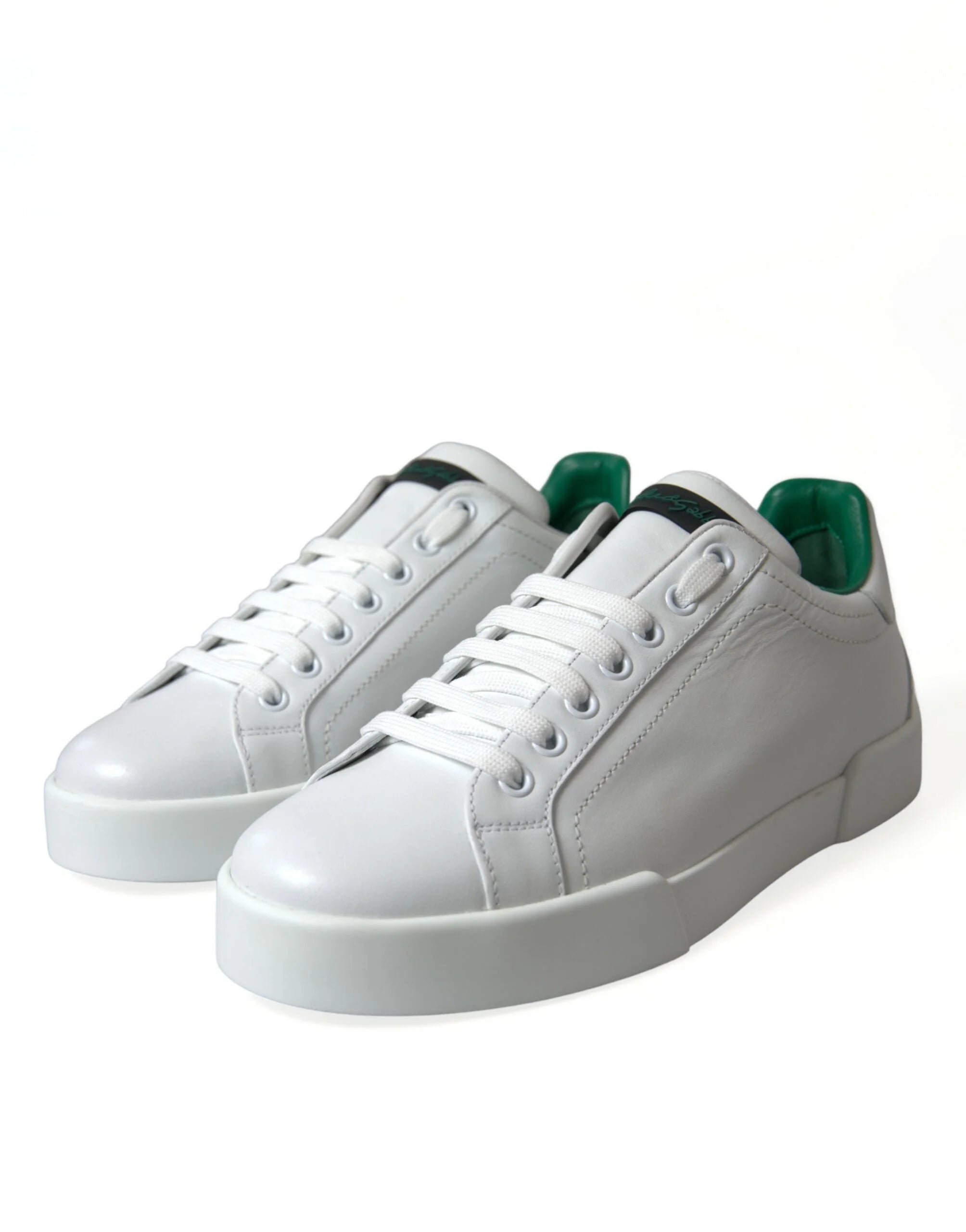 Dolce & Gabbana White Green Leather Portofino Sneakers Shoes - EU39.5/US6.5 - Sneakers