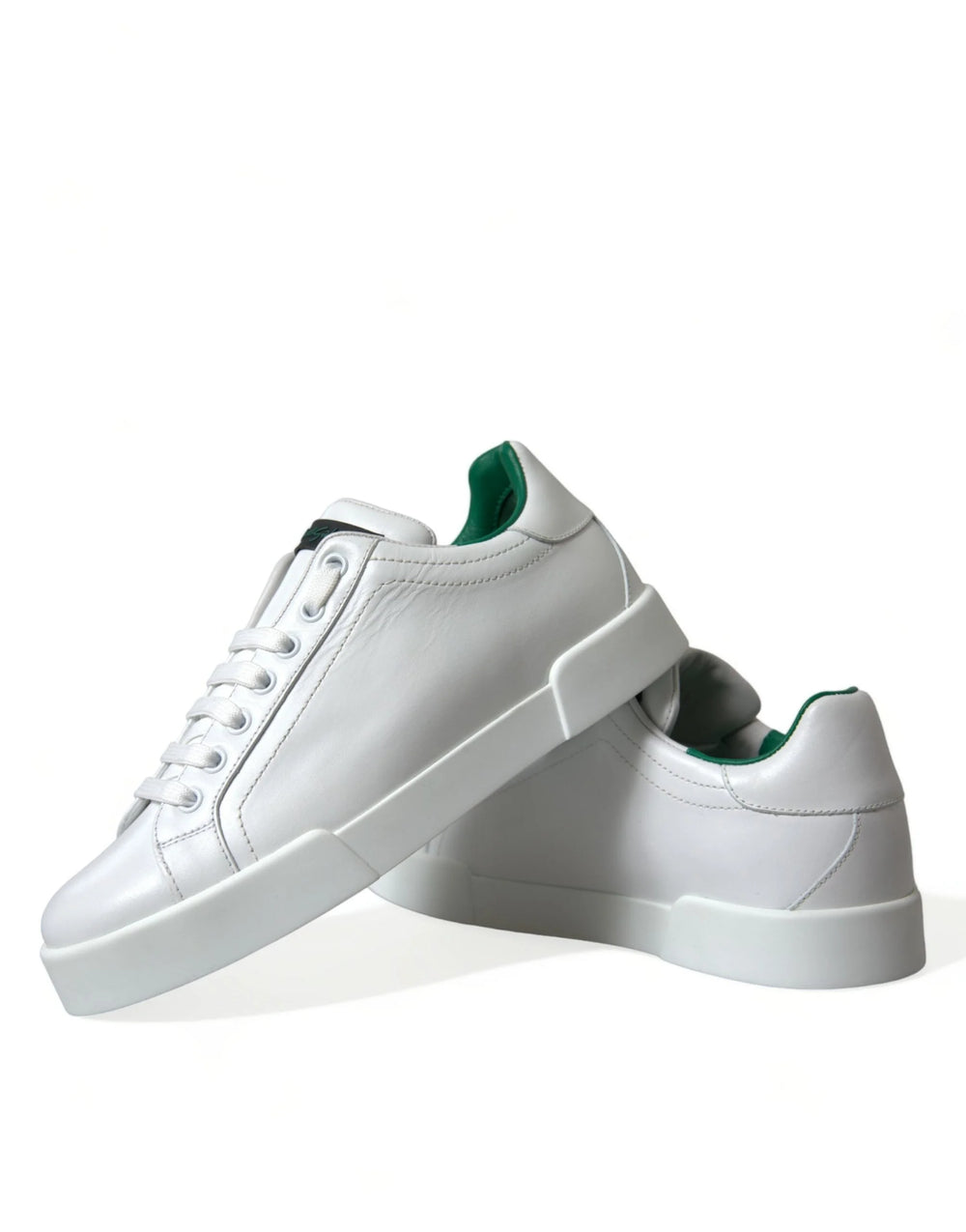 Dolce & Gabbana White Green Leather Portofino Sneakers Shoes - EU39.5/US6.5 - Sneakers