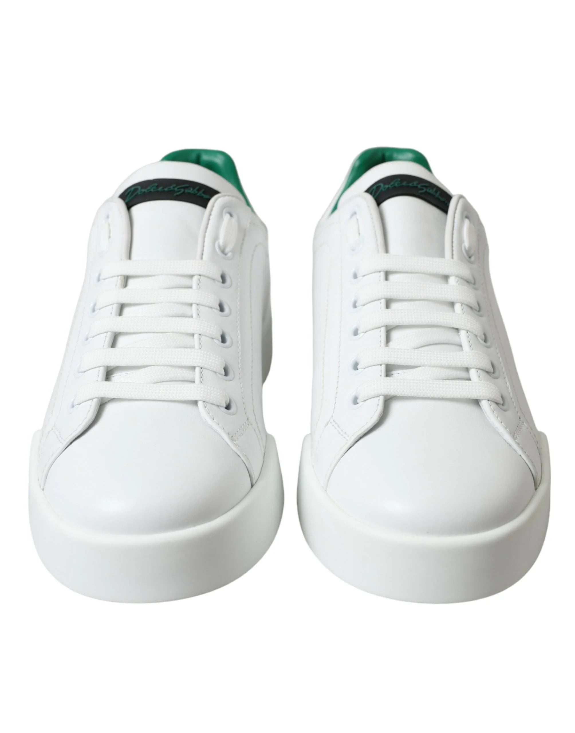 Dolce & Gabbana White Green Leather Portofino Sneakers Shoes - EU39.5/US6.5 - Sneakers