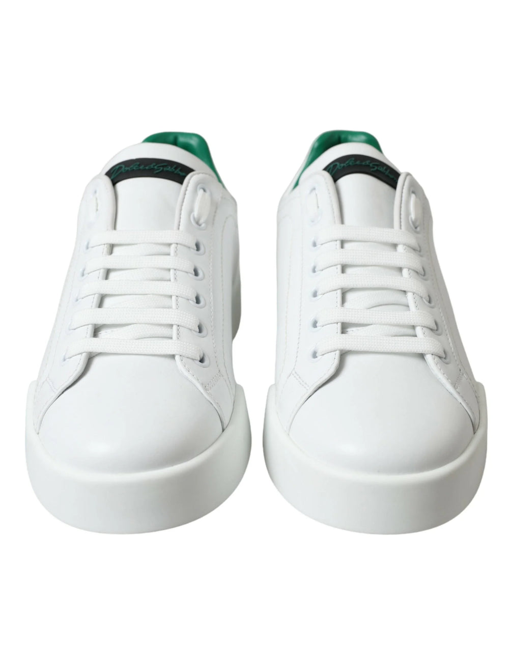 Dolce & Gabbana White Green Leather Portofino Sneakers Shoes - EU39.5/US6.5 - Sneakers
