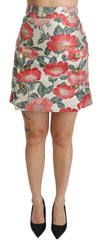 Dolce & Gabbana White Green Red Floral High Waist Mini Skirt - Skirts