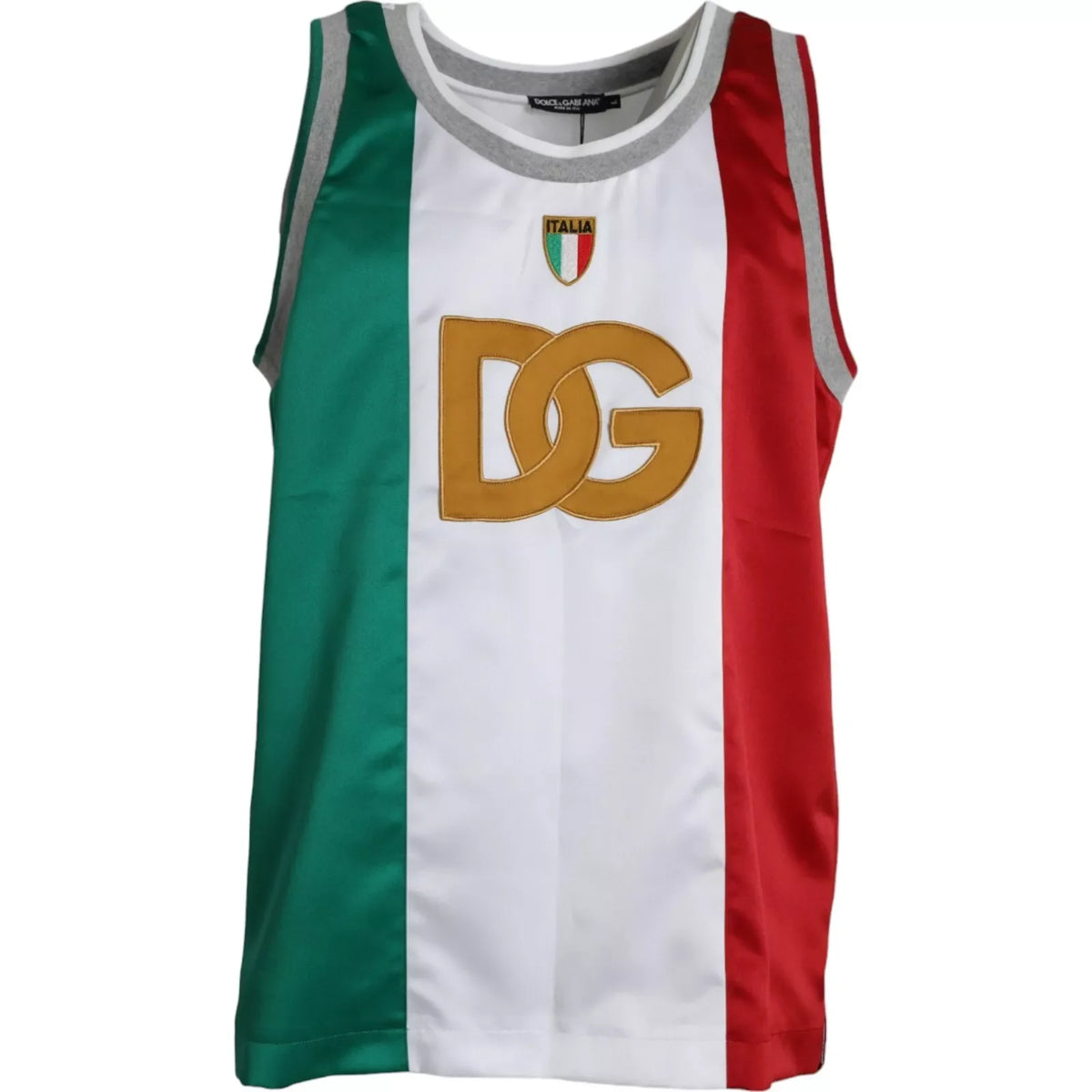 Dolce & Gabbana White Green Sleeveless Top Italian Flag Basket T-shirt - Tank Tops