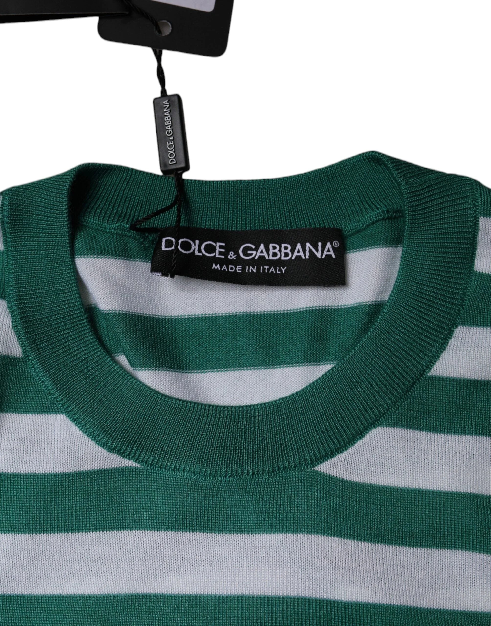 Dolce & Gabbana White Green Stripe Leaf Crew Neck T-shirt - IT36 | XS - T-Shirts