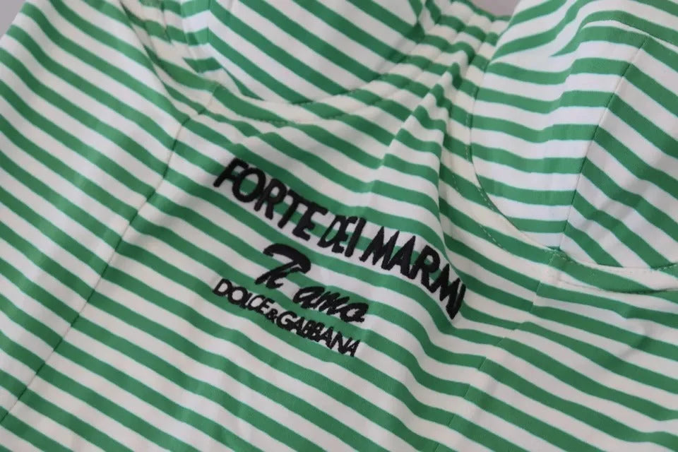 Dolce & Gabbana White Green Stripes One Piece Beachwear Swimwear - IT1 | XS - One-Piece Swimsuits