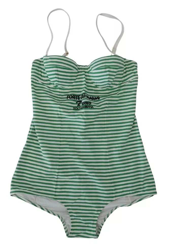 Dolce & Gabbana White Green Stripes One Piece Beachwear Swimwear - IT1 | XS - One-Piece Swimsuits